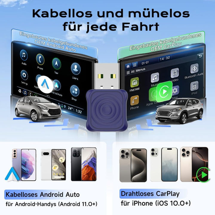 Carlinkit Mini Ultra Wireless CarPlay & Android Auto Adapter – Plug & Play-Dongle für iPhone & Andro