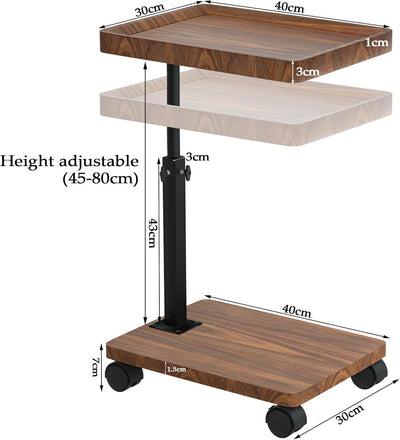 ESTUWD Beistelltisch mit Rollen | Beistelltisch Höhenverstellbar (45-80cm) | Holz Beistelltisch c Fo