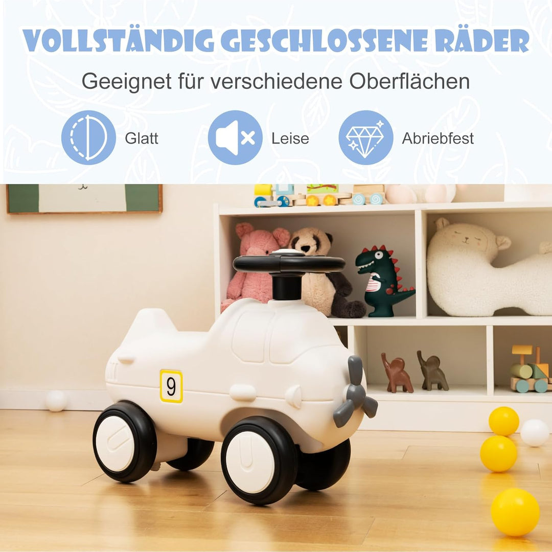 DREAMADE Rutschauto, Rutschfahrzeug in Flugzeugform mit Propeller, Lauflernwagen mit Lenkrad & 4 Räd