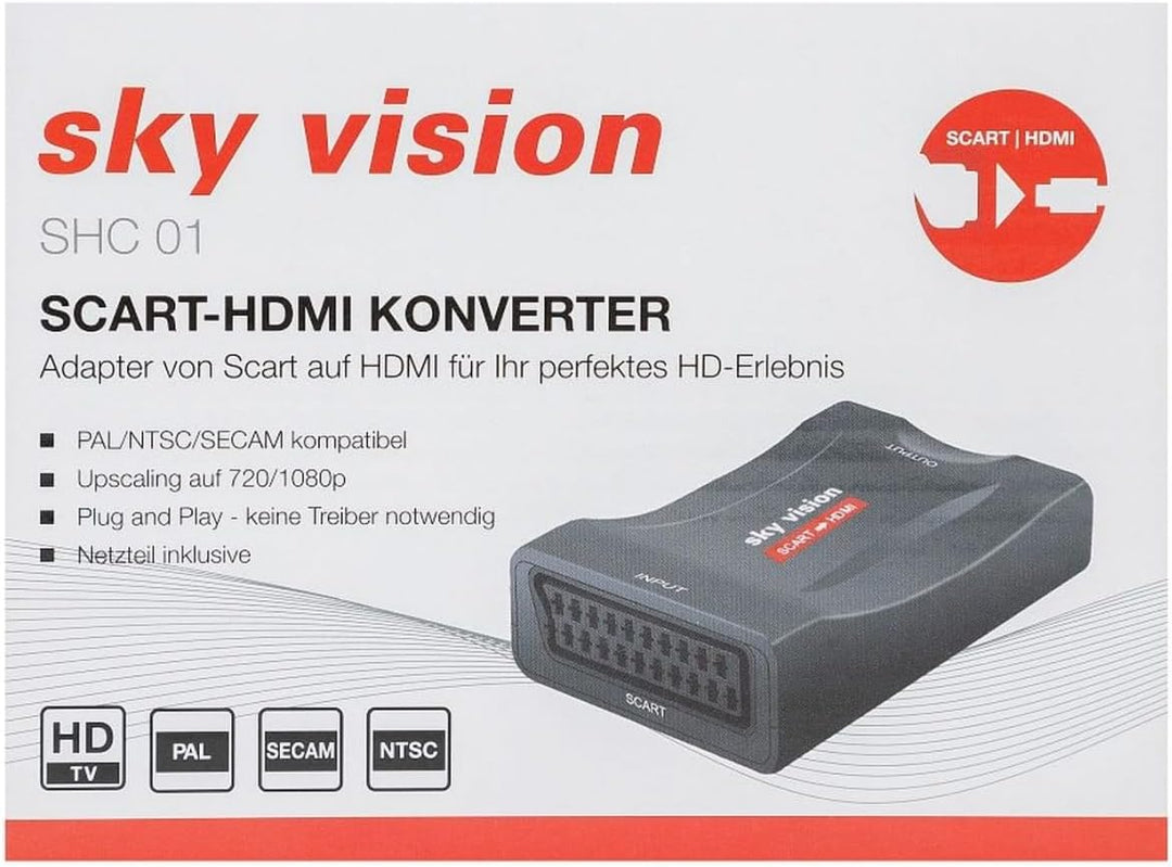 Sky Vision SCART auf HDMI Konverter, SCART Wandler, SCART zu HDMI Adapter, PAL und NTSC Unterstützun