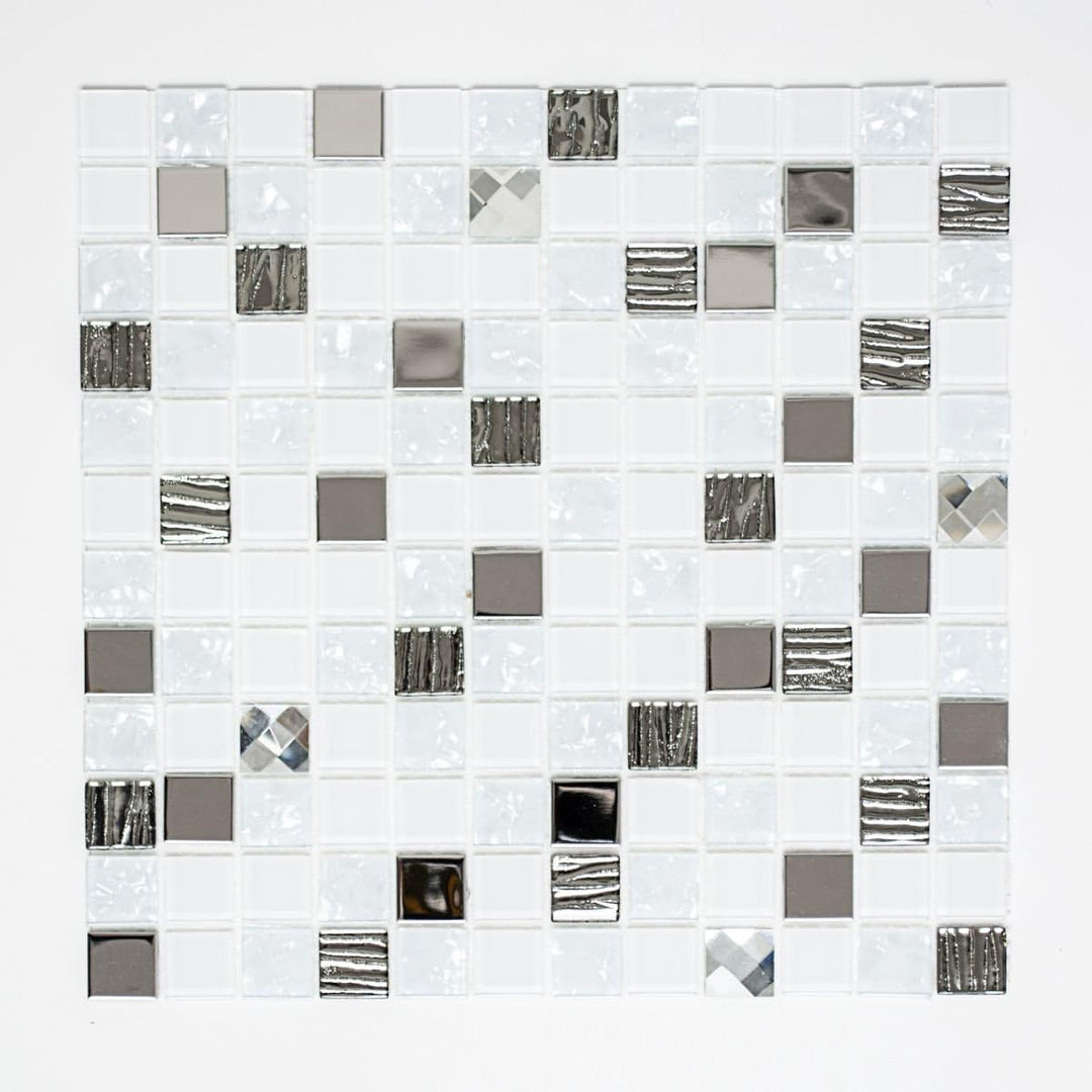 Mosaik Fliesen Mosaikfliesen Glasmosaik Kachel weiss silber glänzend Küchenfliese WC Fliesenspiegel