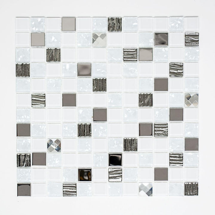 Mosaik Fliesen Mosaikfliesen Glasmosaik Kachel weiss silber glänzend Küchenfliese WC Fliesenspiegel
