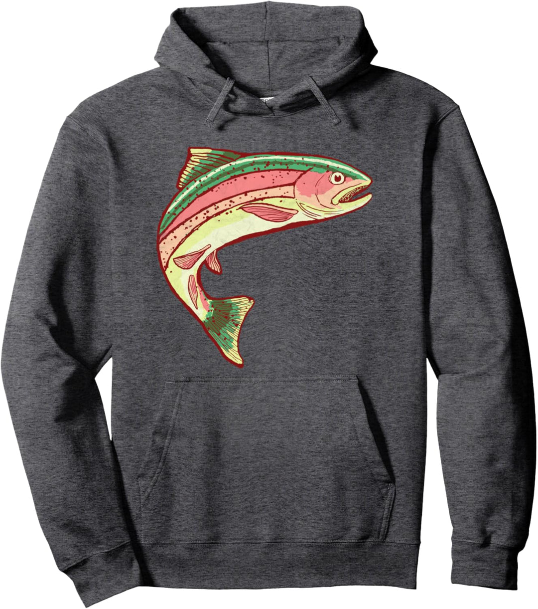 Vintage Rainbow Trout Fishing Retro Fish Graphic Pullover Hoodie
