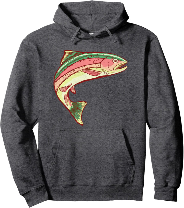 Vintage Rainbow Trout Fishing Retro Fish Graphic Pullover Hoodie
