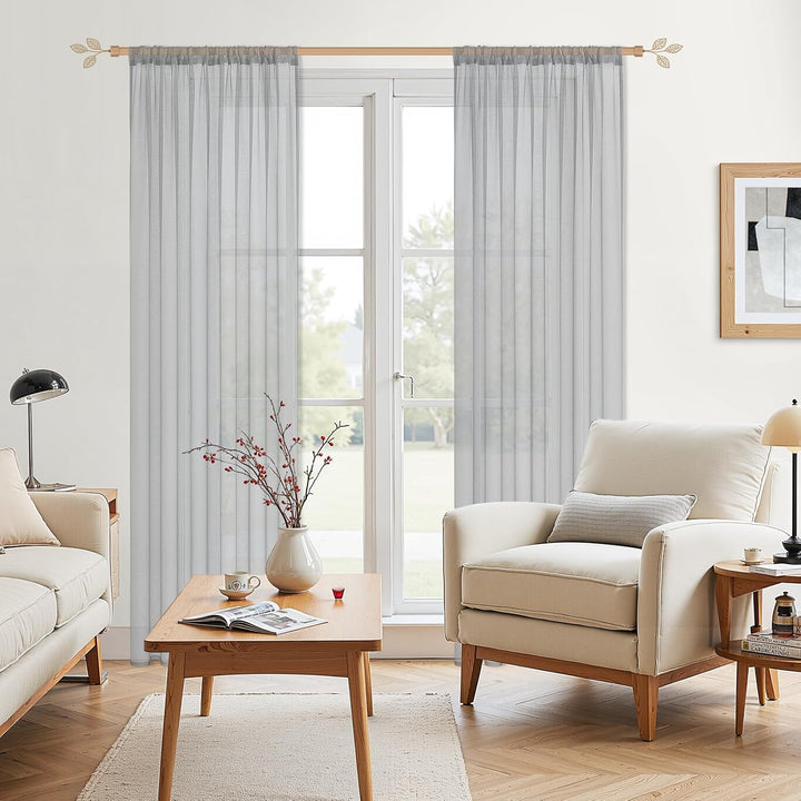 MRTREES Vorhänge Gardinen mit Store Vorhang Voile halbtransparent kurz in Leinenoptik Gardine Schals