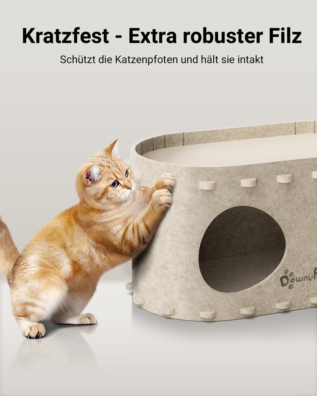 Katzenhöhle Filz, Katzenhaus aus Filz, Katzenbett, Katzenhöhle für Katzen, 58 x 33 x 30cm, Peek-a-Bo