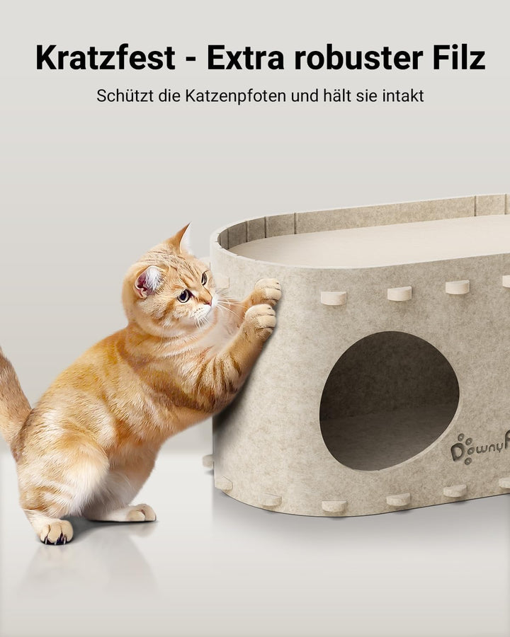 Katzenhöhle Filz, Katzenhaus aus Filz, Katzenbett, Katzenhöhle für Katzen, 58 x 33 x 30cm, Peek-a-Bo