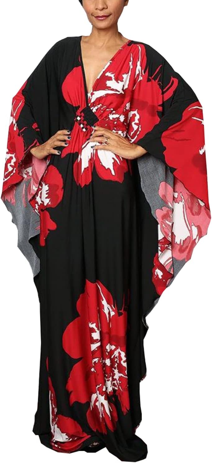 YouKD Sommer Geblümter Loser Kaftan Boho-Strand Bikini Aufdecken Kleid Plus Grösse Robe für Damen Ei