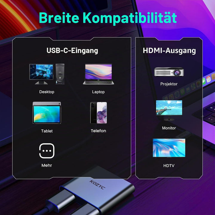 KOZYC USB C to Dual HDMI Adapter 4K@60Hz, Type C to HDMI Splitter Extended Display Kompatibel mit Ma