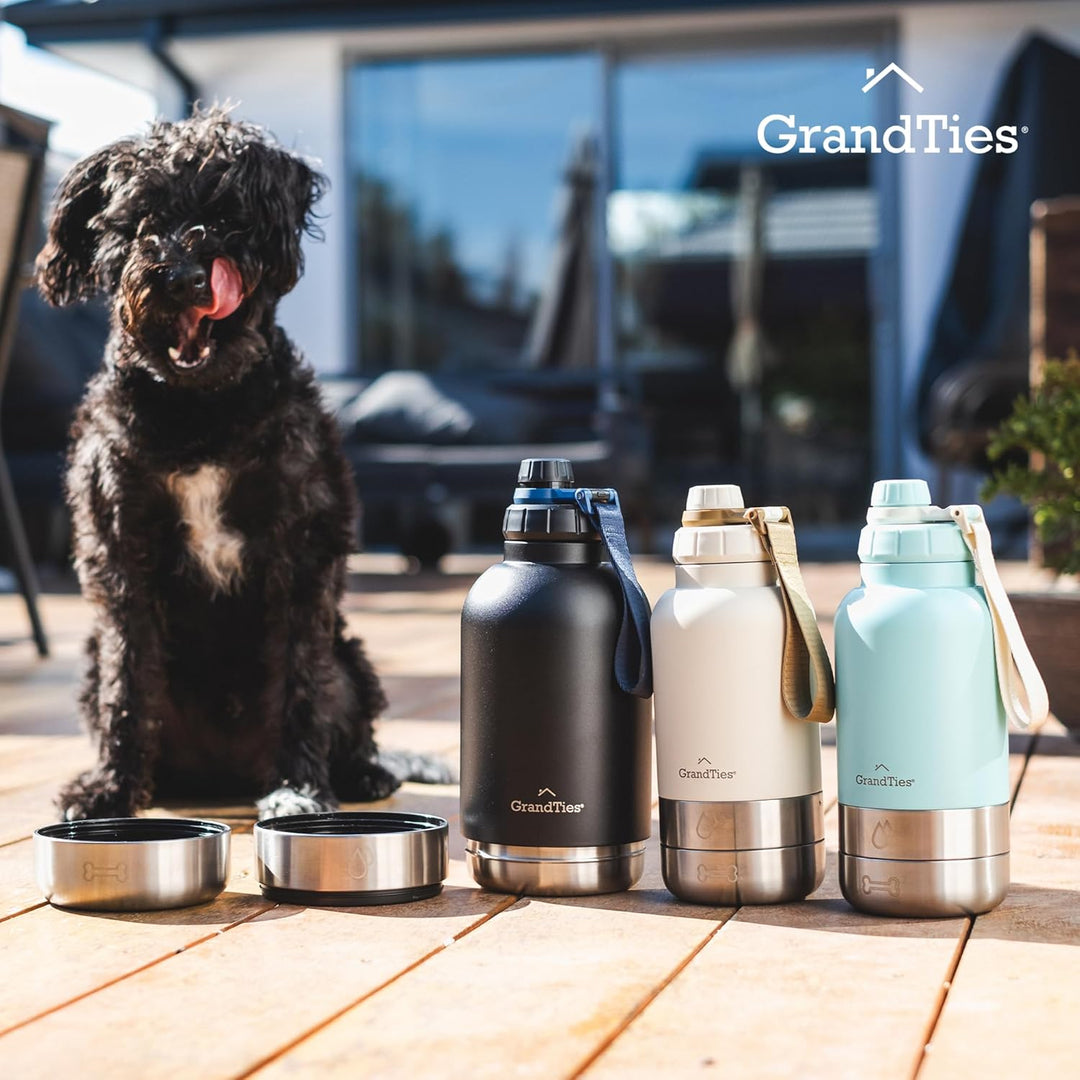 GrandTies Isolierte tragbare Hundewasserflasche mit 2 abnehmbaren Hundenapfspender, auslaufsicherer