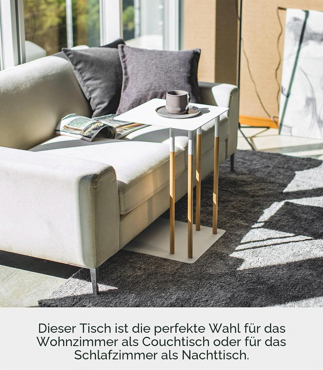 Yamazaki Sliding Sofa c end Table/Coffee Tray/Laptop Desk Beistelltisch, Stahl, Weiss, One Size, Wei
