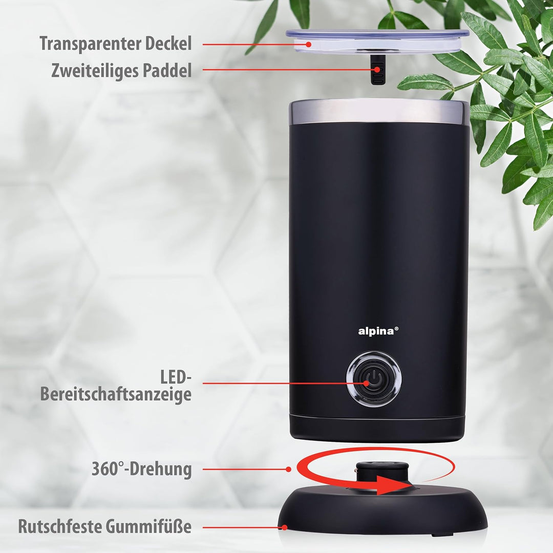 alpina Elektrischer Milchaufschäumer - 230V/450W - 3-in-1 Milchschäumer - Aufschäumer 300 ML - Kalte