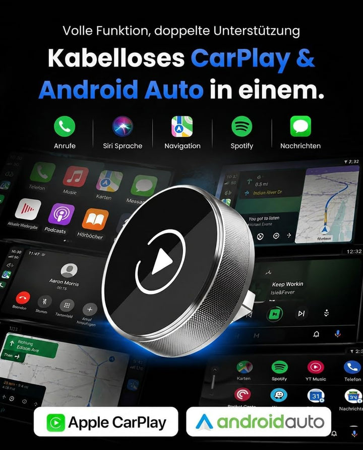 2026 Carplay Wireless Adapter, 2 in 1 Car Play &amp; Android Auto Adapter Kabelgebundenes CarPlay Kabell