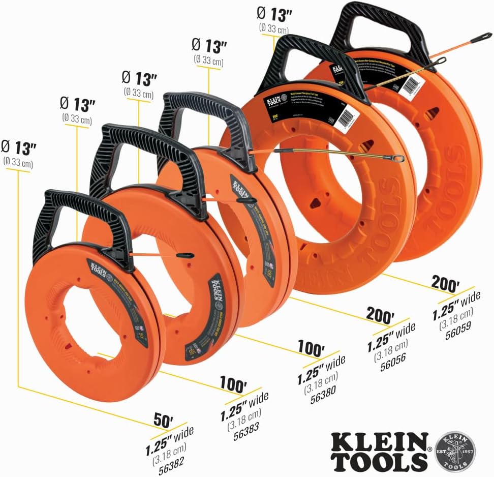 KLEIN TOOLS 56383 Fischband, Multi-Groove Fiberglas Drahtabzieher mit Nylonspitze, optimiertes Gehäu