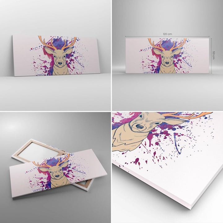 Wandbilder Dekoration Wohnzimmer Hirsch Abstraktion Panorama Bilder auf Leinwand 120x50cm Leinwandbi