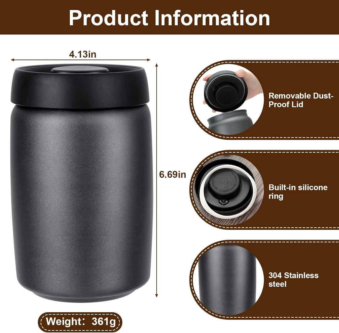 VINATO 1.2L Edelstahl Kaffeedose Vakuumbehälter für Kaffee, Tee oder Lebensmittel – Luftdicht, Aroma