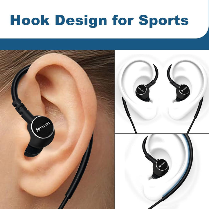 Hmusic USB-C Sport-Ohrhörer mit Over Ear Haken, Metall Muschel Ohrstöpsel | mit Mikrofon, Schaltfläc