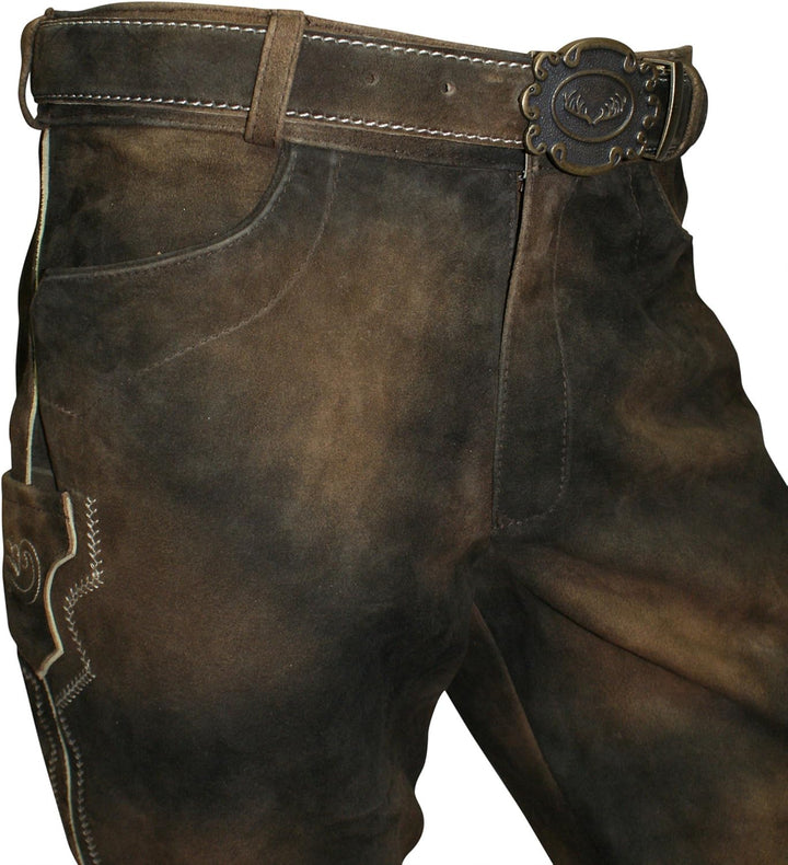 Lederhose Kniebundhose Leder braun Antik-Patina Trachtenlederhose Herren Zipp Knickerbocker Reissver