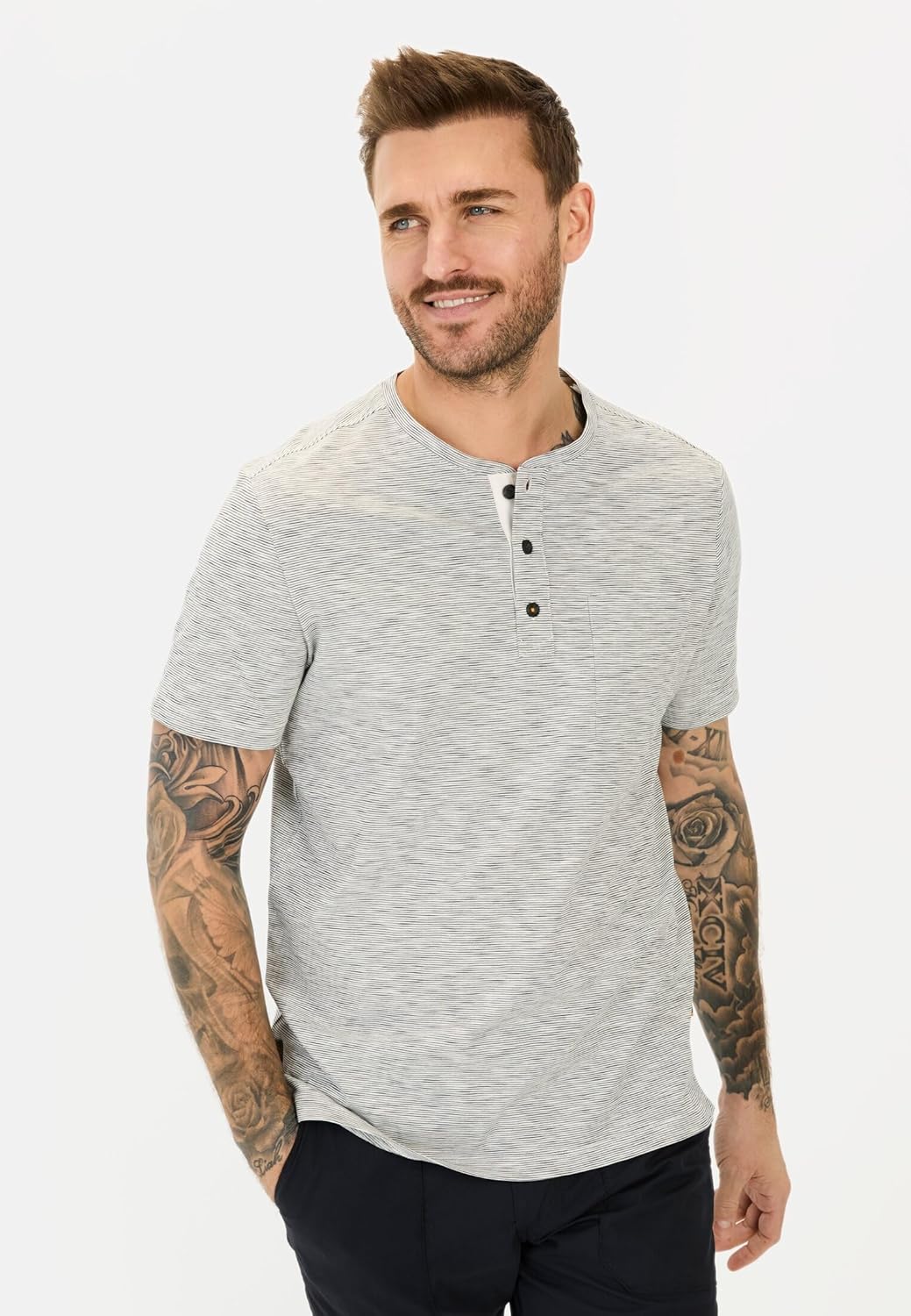 camel active Herren Kurzarm Henley T-Shirt mit Knopfleiste S Beige, S Beige
