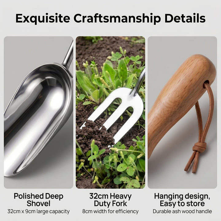 2er Gartenwerkzeug-Set Edelstahl Gartenschaufel Klein | Breiter Gartenschaufel (32x8cm), Bodenschauf