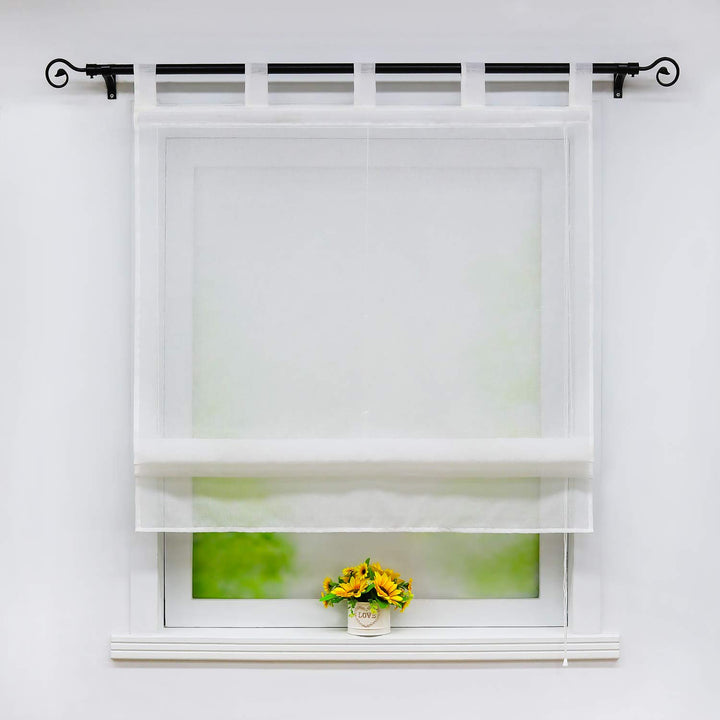 Joyswahl Weisses Raffrollo in Leinen-Optik Leinenstruktur halbtransparentes Raffrollo mit Schlaufen