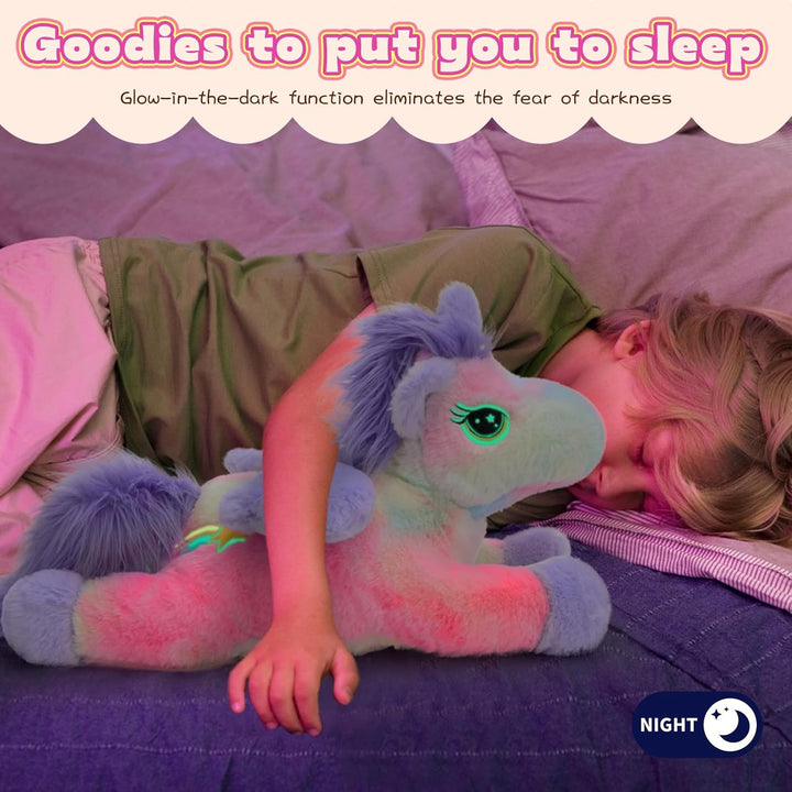 MorisMos 50cm lang riesen Einhorn Kuscheltier XXL, gross Einhorn Stofftier Plüschtier mit 3 Baby im