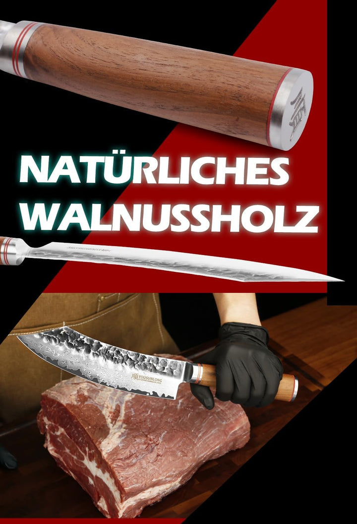 YOUSUNLONG Blockmesser 20,50cm Metzgermesser klein extrem scharfe Klinge I Damast Küchenmesser und P