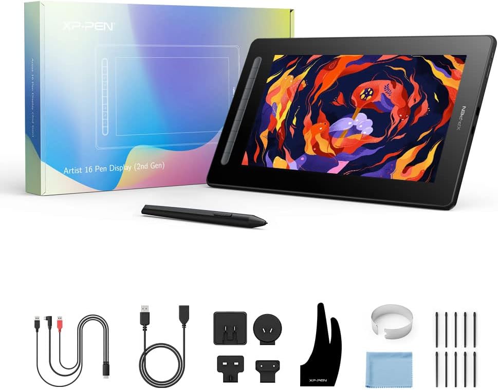XP-PEN Artist 16 2nd Grafiktablett 15,6 Zoll Pen Display, 1920 x 1080 Pixels Grafik-Display, X3 Smar