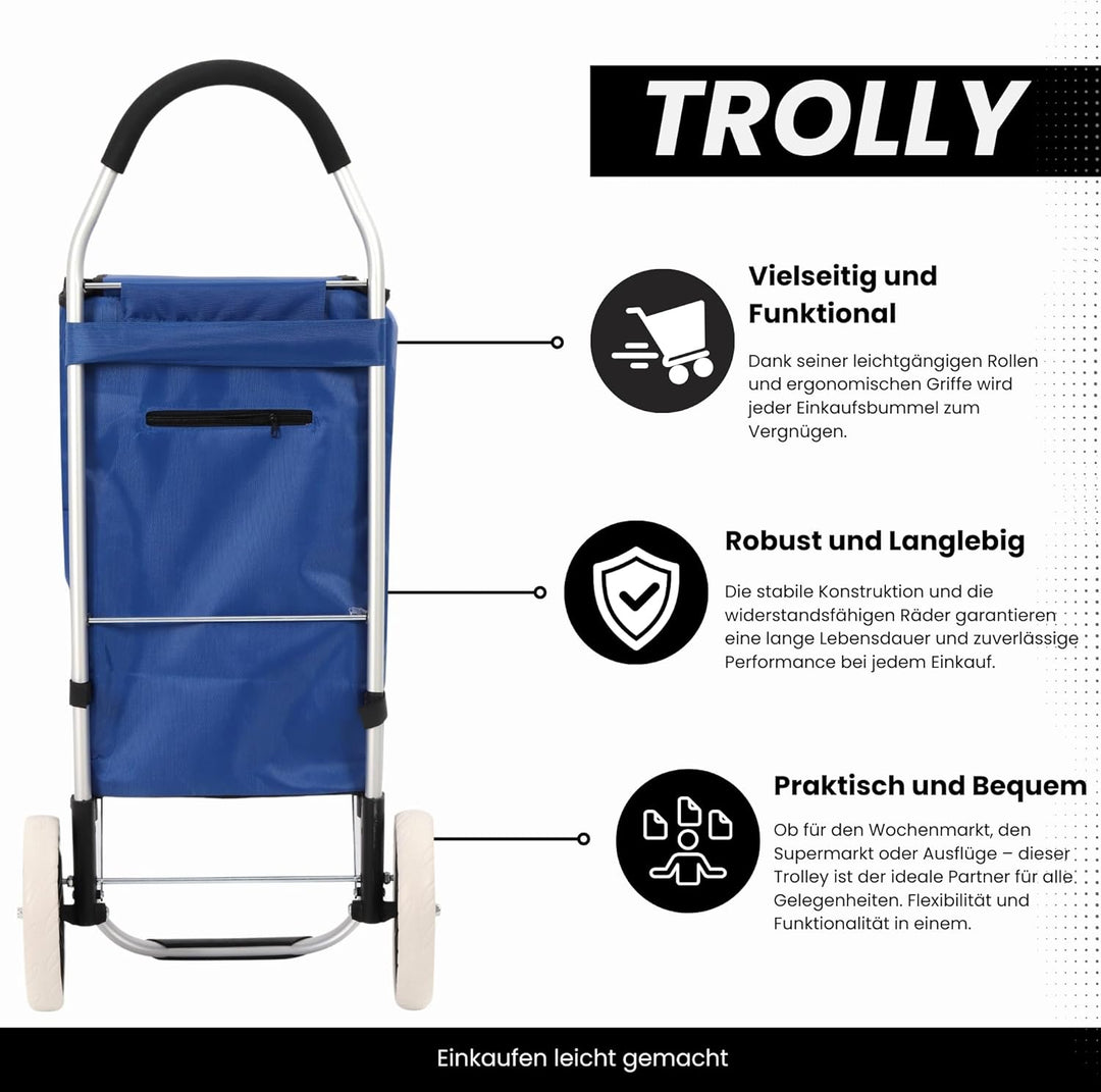 43.5Liter Aluminium Trolley Einkaufstrolley Klappbar, Shopping Trolley, Wasserabweisender Einkaufswa
