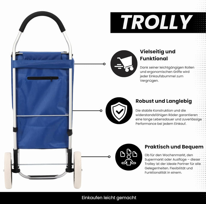 43.5Liter Aluminium Trolley Einkaufstrolley Klappbar, Shopping Trolley, Wasserabweisender Einkaufswa