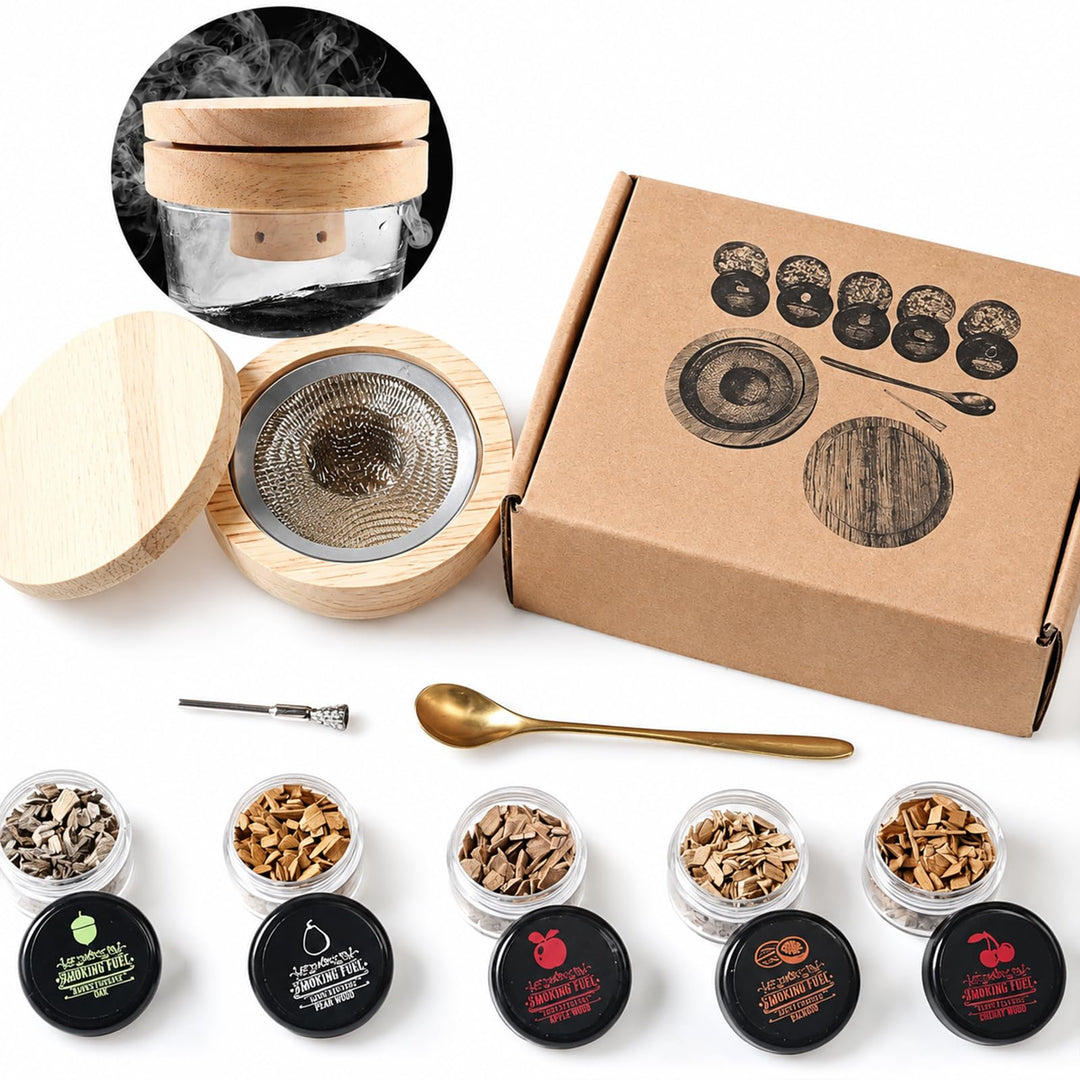 Cocktail Smoker Kit mit 5 Holzchips – Whisky Räucher Set mit Edelstahlfilter, Whiskey Smoker Set für