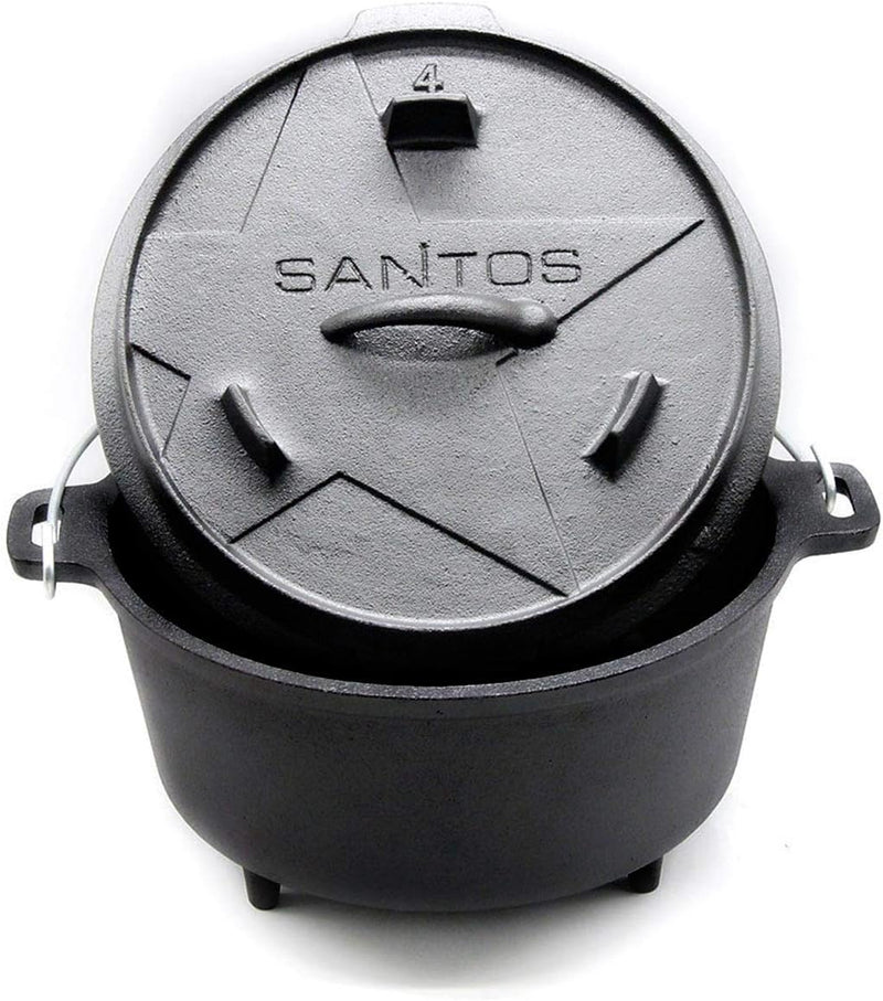 SANTOS Dutch Oven mit Deckel - Schmortopf für Aussenküche - 3,7 L/4,5 Qt Feuertopf mit Füssen - Guss