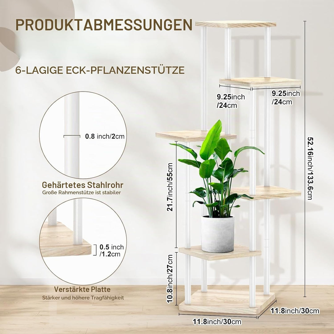 6-Tier Hölzern Blumenregal Pflanzenregal, Mehrstöckig Blumenständer Pflanzenständer Blumenbank Blume