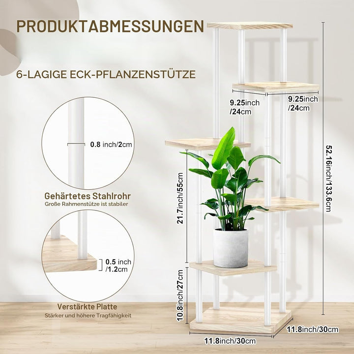 6-Tier Hölzern Blumenregal Pflanzenregal, Mehrstöckig Blumenständer Pflanzenständer Blumenbank Blume