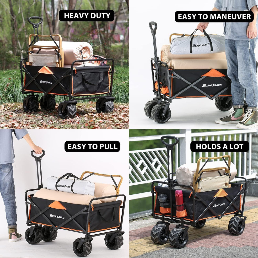 EchoSmile Bollerwagen Faltbar 200L 160KG, Handwagen Transportwagen Klappbar mit Verstellbarem Griff