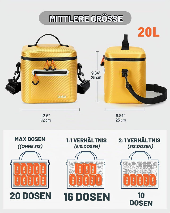 Lekesky 12/20L Verstärkter Isolierter Kühltasche – Tragbarer Kühltasche, Wasserdichter &amp; Undichtheit