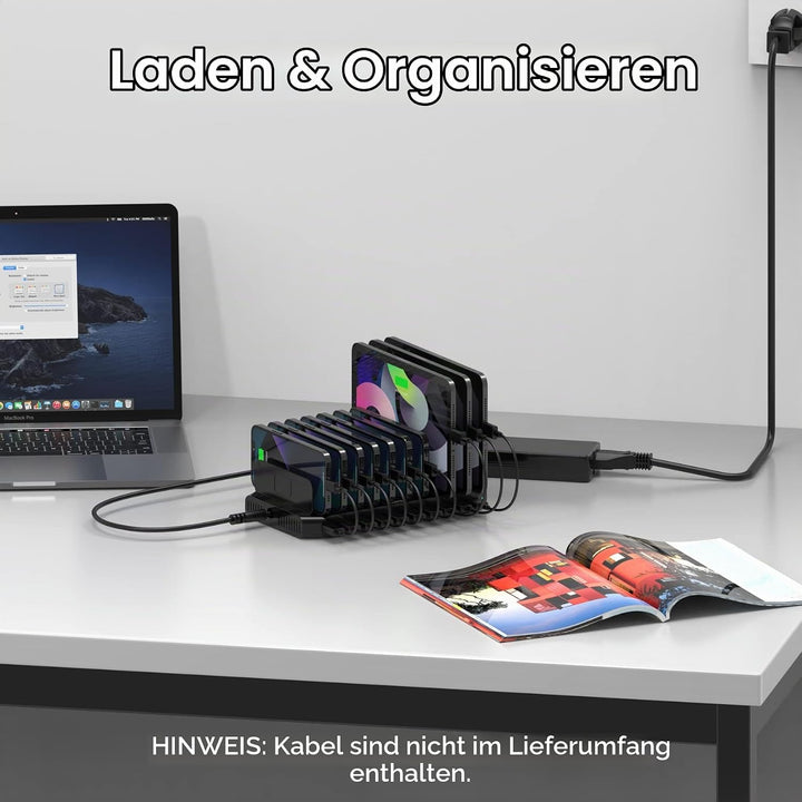 Unitek 60W USB Ladestation 10 Ports, Tablet Multi Ladestation mit QC3.0 und Einstellbaren Teiler für