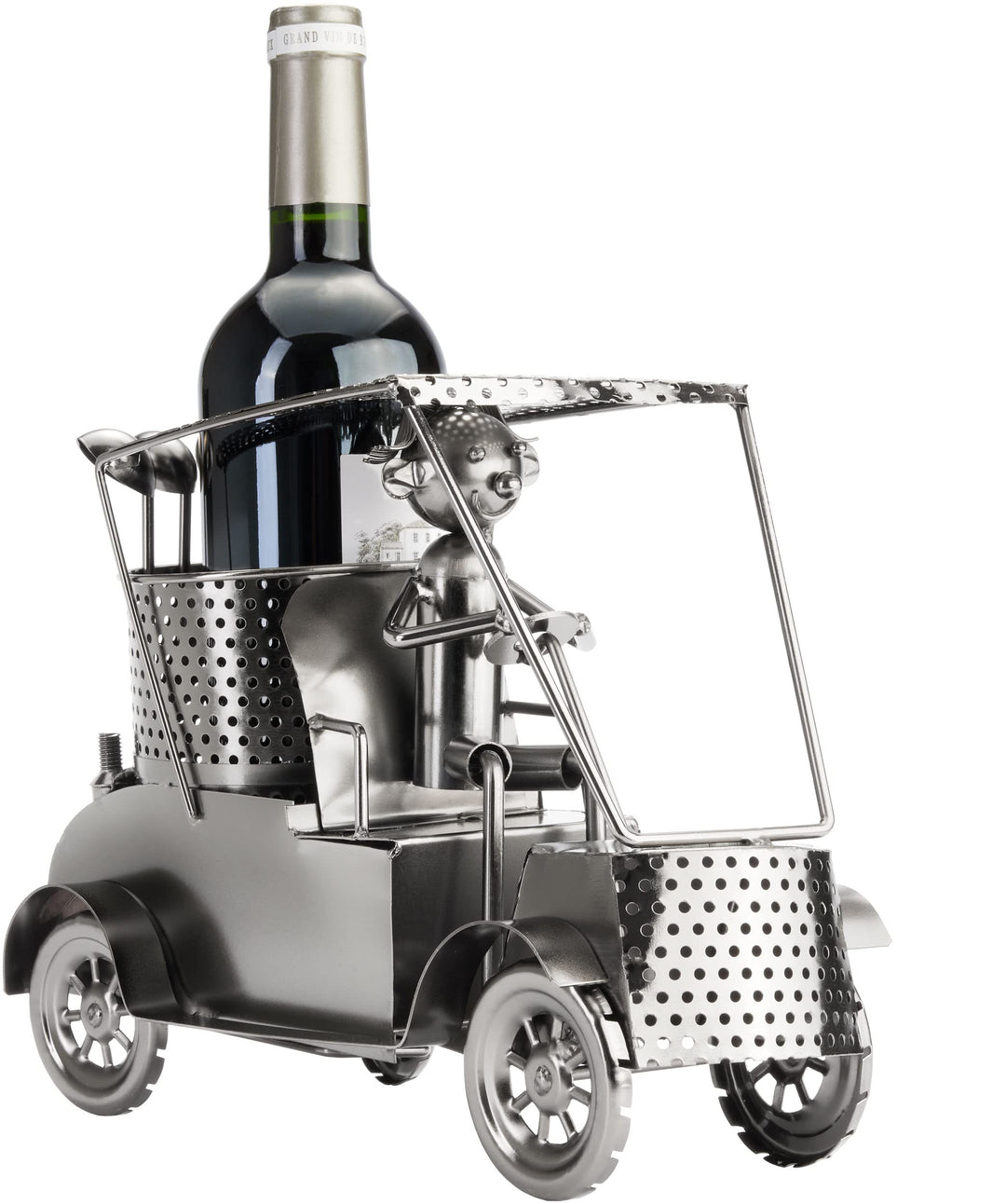 BRUBAKER Wein Flaschenhalter Golfer in einem Golfcart - Metall Skulptur - Geschenk mit