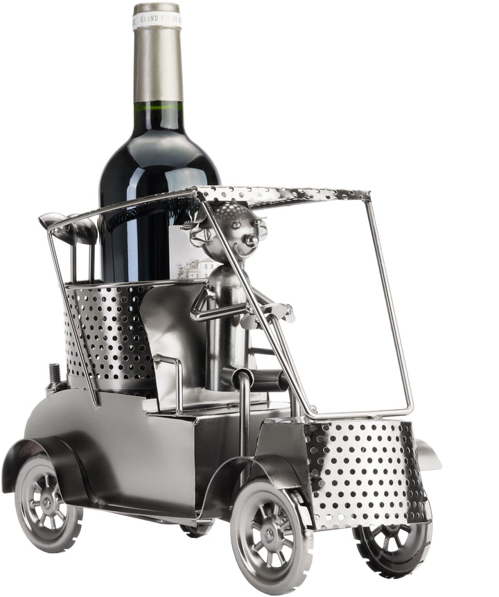 BRUBAKER Wein Flaschenhalter Golfer in einem Golfcart - Metall Skulptur - Geschenk mit