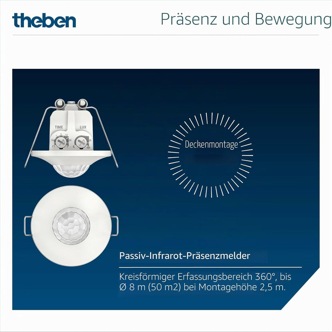 Theben 1060200 thePiccola S360-100 DE WH - Passiv-Infrarot-Bewegungsmelder - Deckenmontage - Runder