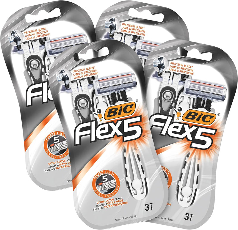 BIC Flex 5 Rasierer Herren, 12 Einwegrasierer mit je 5 Klingen, mit Aloe Vera & Vitamin E für eine s