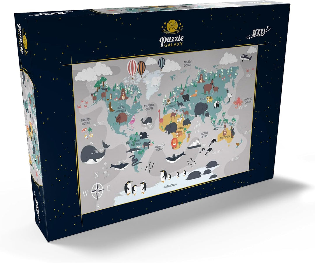 Die Weltkarte mit Cartoon-Tieren für Kinder - Premium 1000 Teile Puzzle - MyPuzzle Sonderkollektion