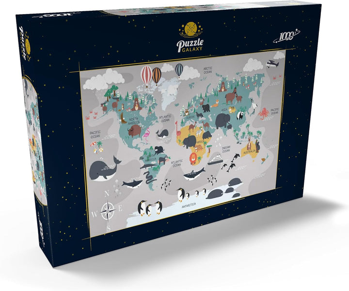 Die Weltkarte mit Cartoon-Tieren für Kinder - Premium 1000 Teile Puzzle - MyPuzzle Sonderkollektion
