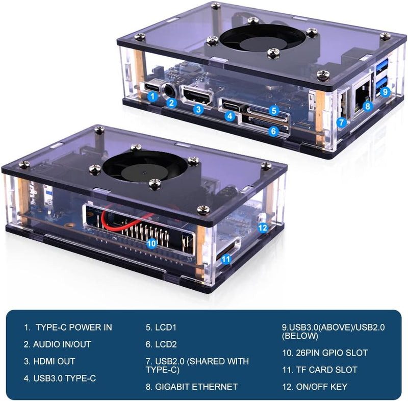 GeeekPi Orange Pi 5 Basic Starter Kit,Orange Pi 5 Case with 40mm Fan,Heatsinks,18W 5V 3.6A Power Sup