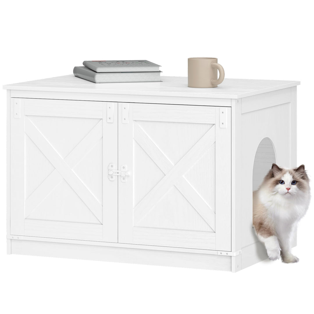 Hzuaneri Katzenklo Schrank, Katzenschrank, Katzentoilette mit Herausnehmbarer Trennwand, Katzenhaus,