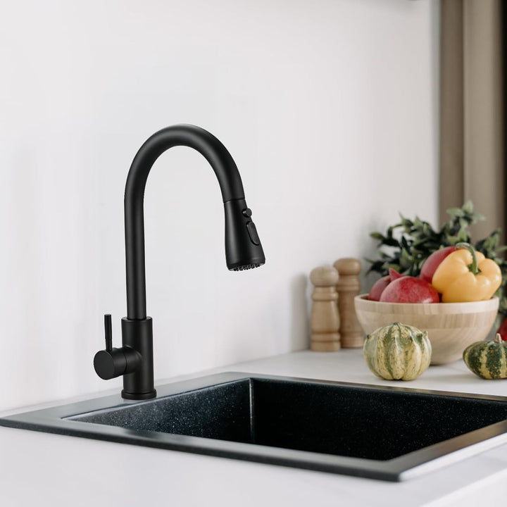 Cieex Wasserhahn Küche Schwarz, Hochdruck Küchenarmatur Ausziehbar 360° Drehbar, Mischbatterie Spült