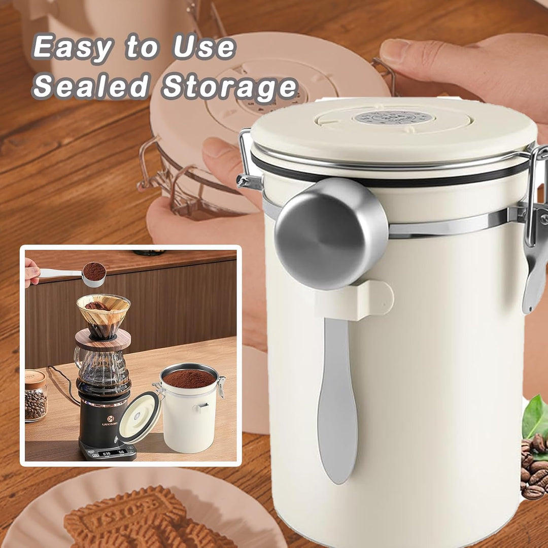JAWAI 1,8L Luftdichte Edelstahl Kaffeedos, Kaffeebohnen Behälter, Kaffeedose Luftdicht, Geeignet für