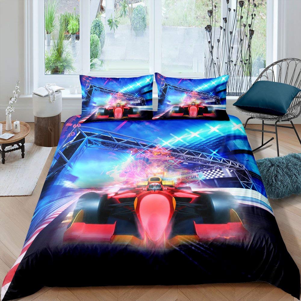 Homewish Rennwagen Trösterbezug Formel Race Bettwäsche Set Extrem Speed Racer Bettbezug für Kinder T