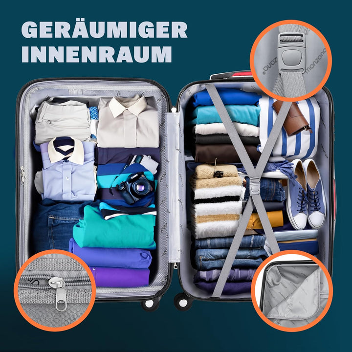 Monzana® Koffer Baseline Handgepäck ABS Hard Case Gehäuse gummierte Rollen Teleskopgriff Zahlenschlo