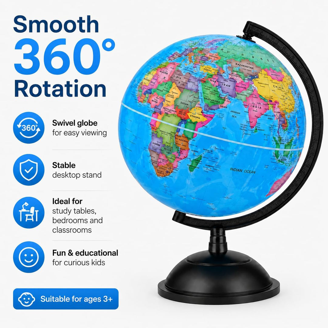 Topglobe 20cm Schülerglobus - Englische Karte - Globus Bildung Drehbarer - Pädagogische/Geografische